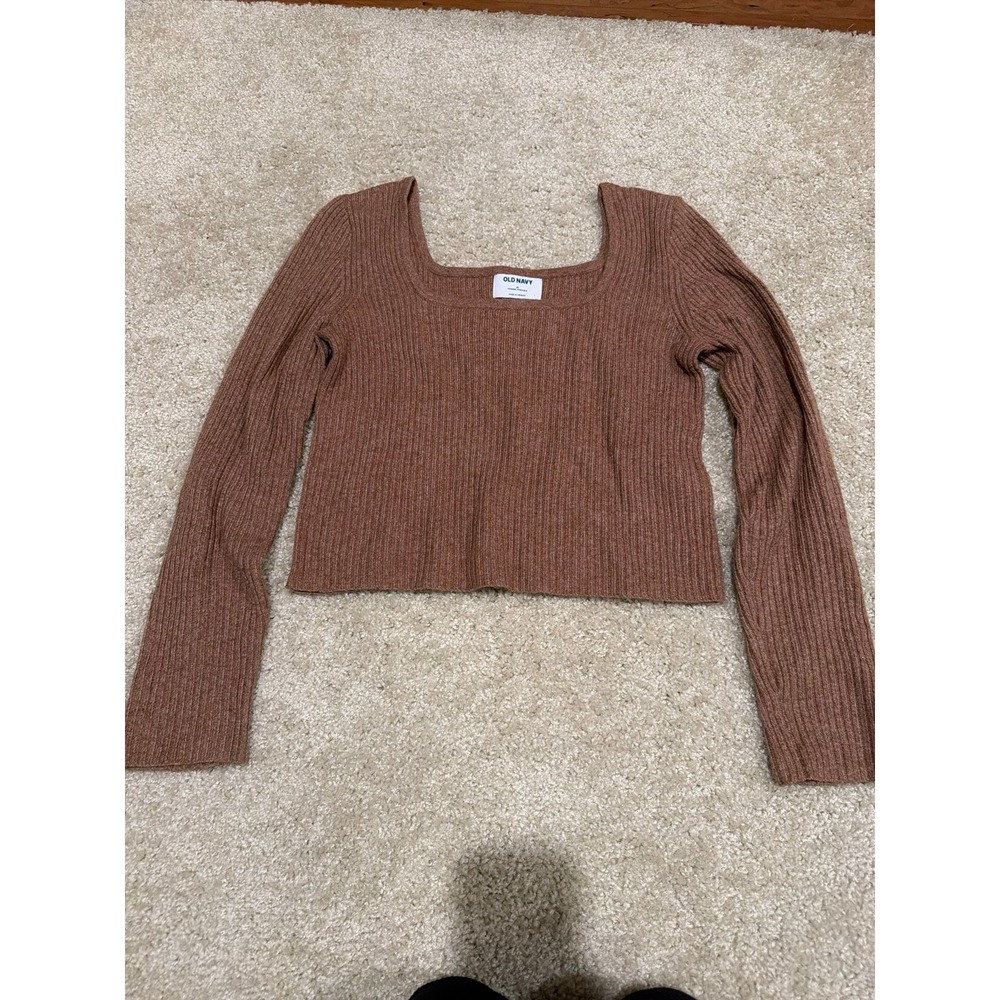 Old Navy Women's Brown Ribbed Knit Square Neck Long Sleeve Sweater Size M